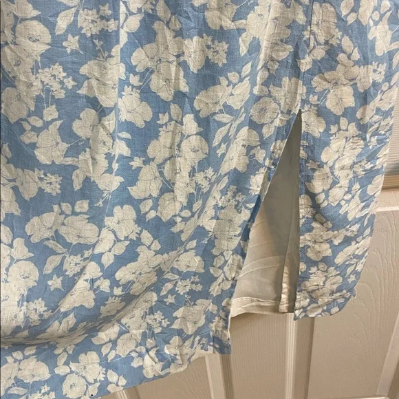 Abercrombie Fitch Linen Floral Skirt Medium Blue White Front Slit Lined Spring - Picture 3 of 6